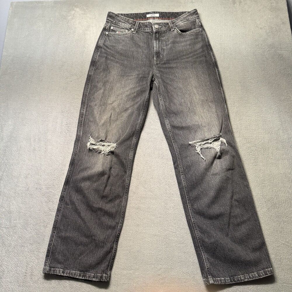 Tommy Jeans Womens 6 Betsy Loose Straight Jeans Gray Distressed Grunge Denim EUC